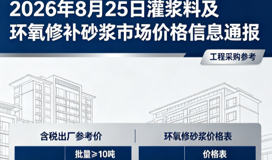 武川2026年8月25日灌浆料及环氧修补砂浆市场价格信息通报
